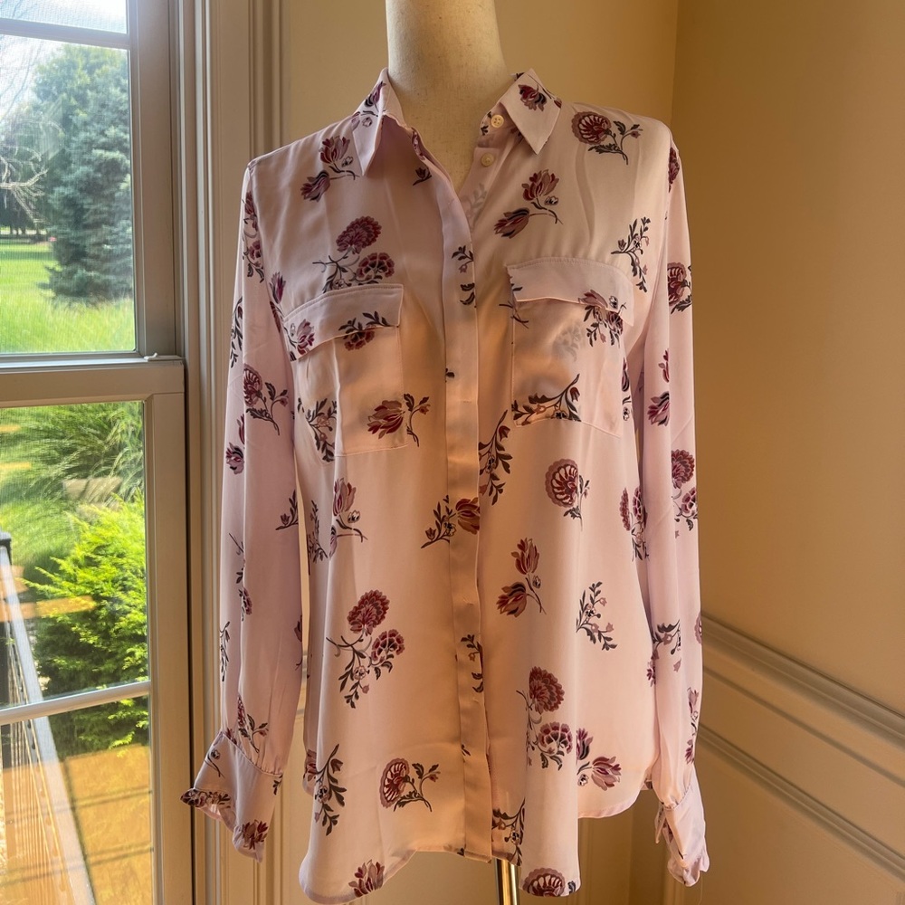 LOFT Pink Floral Button Down Shirt